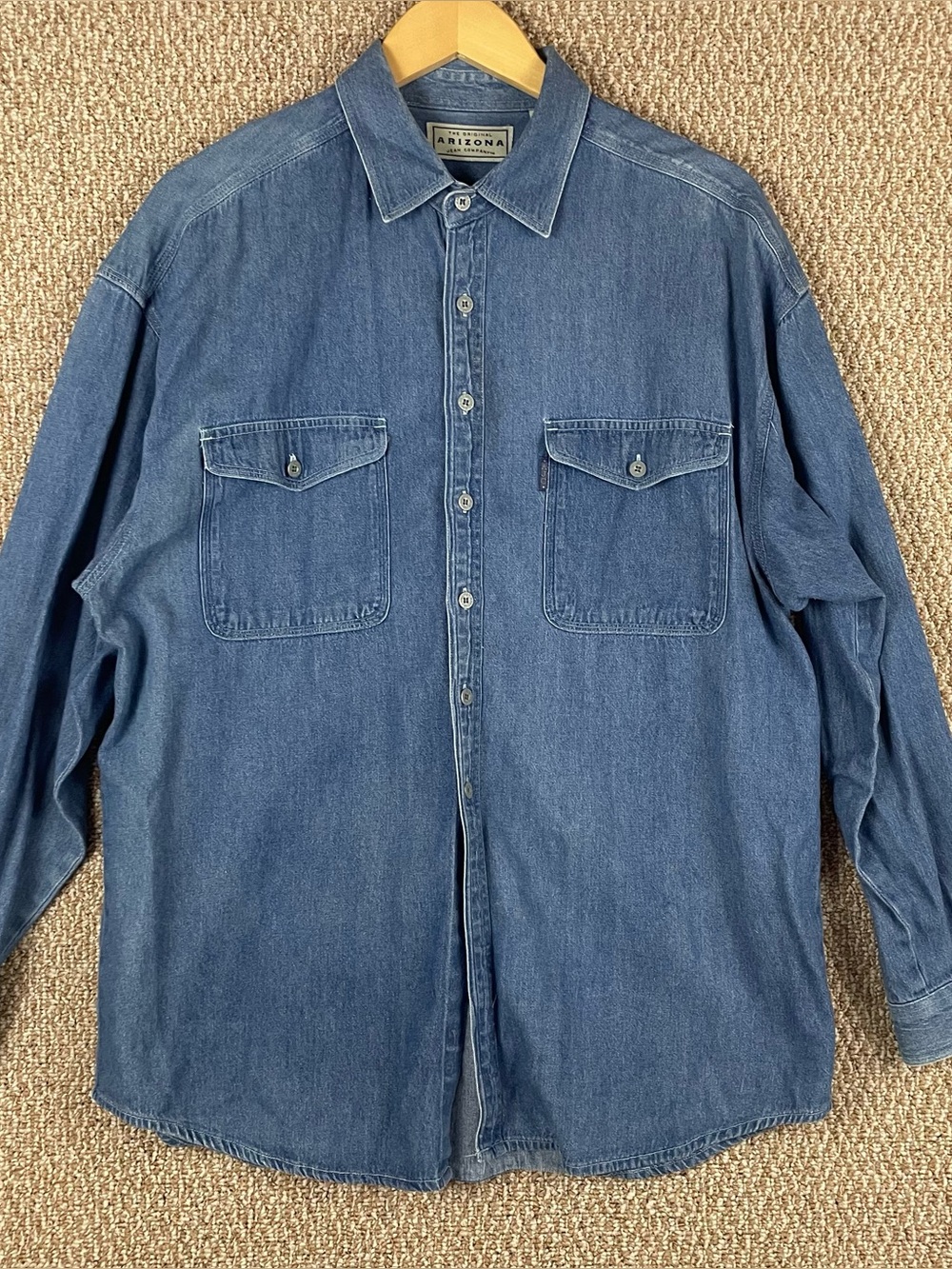 Vintage Arizona Jean Company Shirt Men’s Large Blue Denim Metal Buttons 90s A99